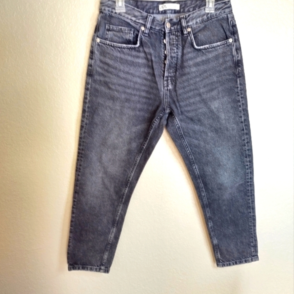 ZARA skinny fit high rise button fly black washed jeans sz 31